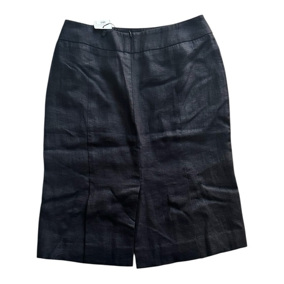 Reiss Black Pencil‎ Skirt Linen Cotton Pleated Back Sz 4 Slit Work Party Meeting - Picture 2 of 6